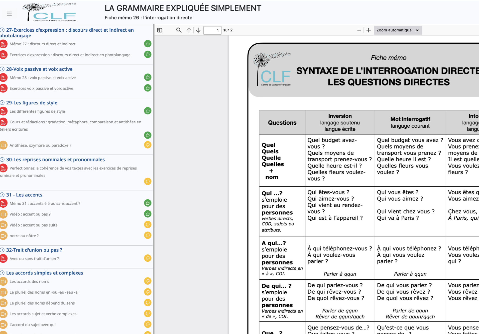 Capture SpotLMS : questions directes